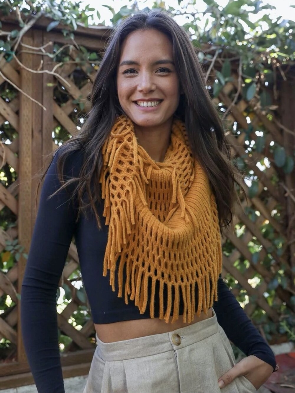 OLIVIA & JANE Fringe Scarf in Mustard